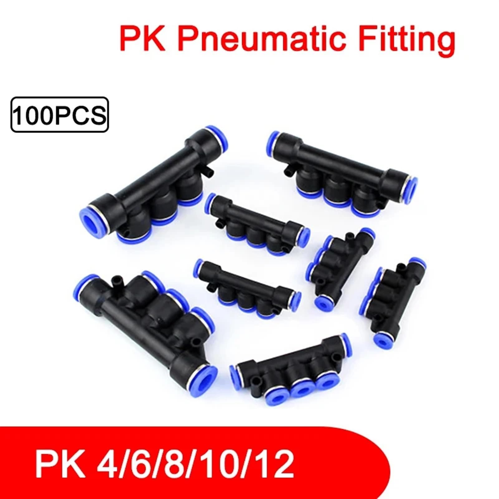 100 Uds PK accesorios neumáticos de plástico de 5 vías conectores rápidos conector de manguera de agua empuje de aire rápido 4 mm 6 mm 8mm 10mm 12mm(PK6)