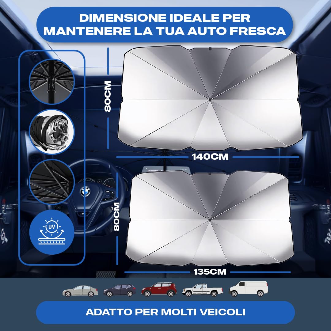 Parasole Auto Protezione Solare Anteriore 140x80cm UV Resistente