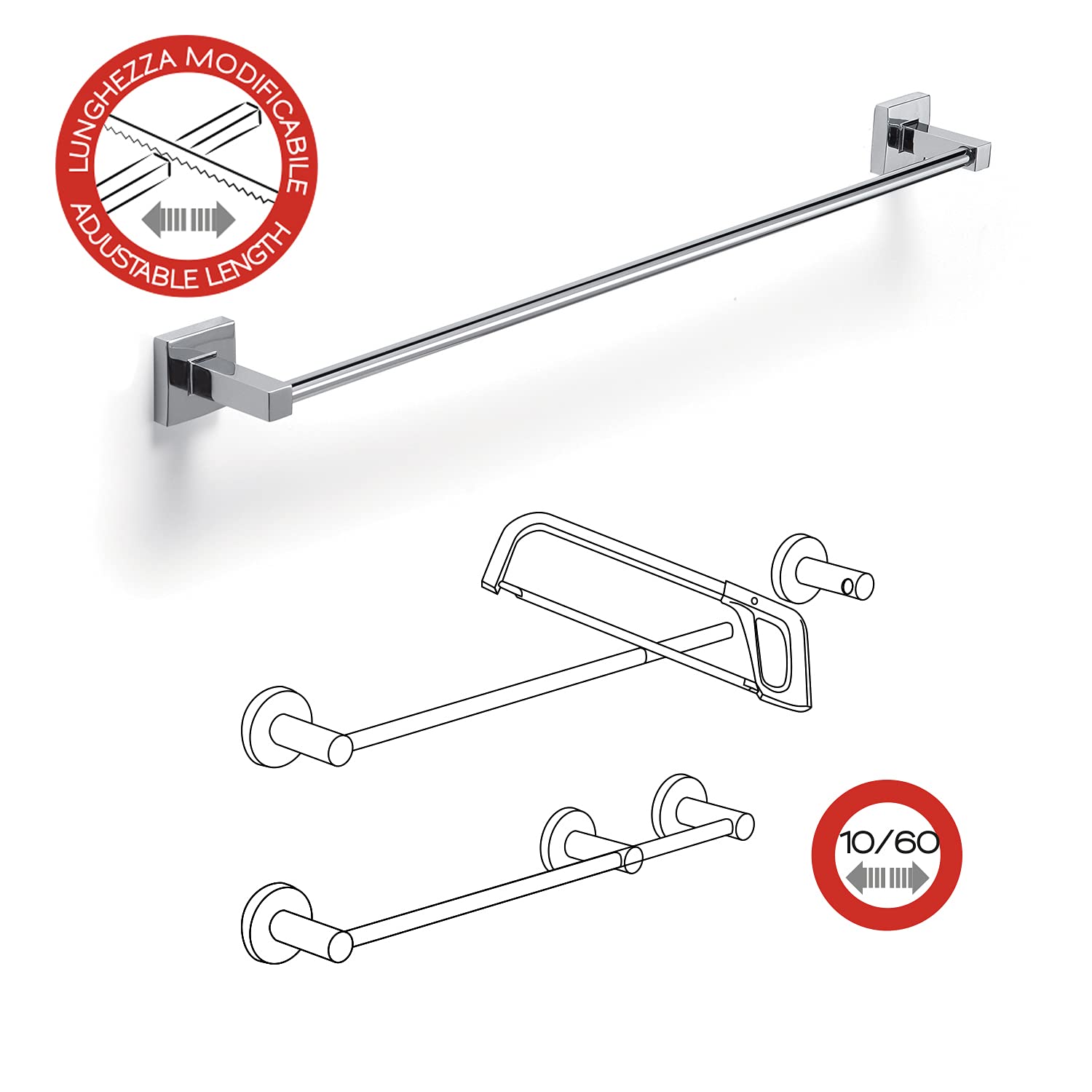 GEDY G-Pukhet Towel Holder CM.60, Chrome Colour, Components Made of Stainless Steel and Cromall, 2 Year Warranty - Image 4