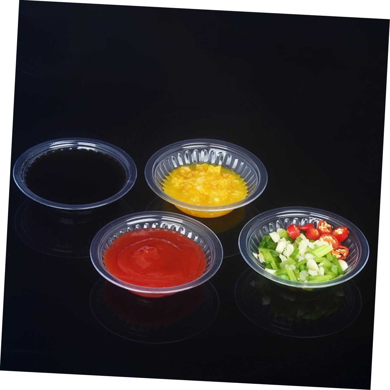 KICHOUSE 30pcs Condiment Plate Camping Disposable Tray Plastic Sauce Dipping Plate Set