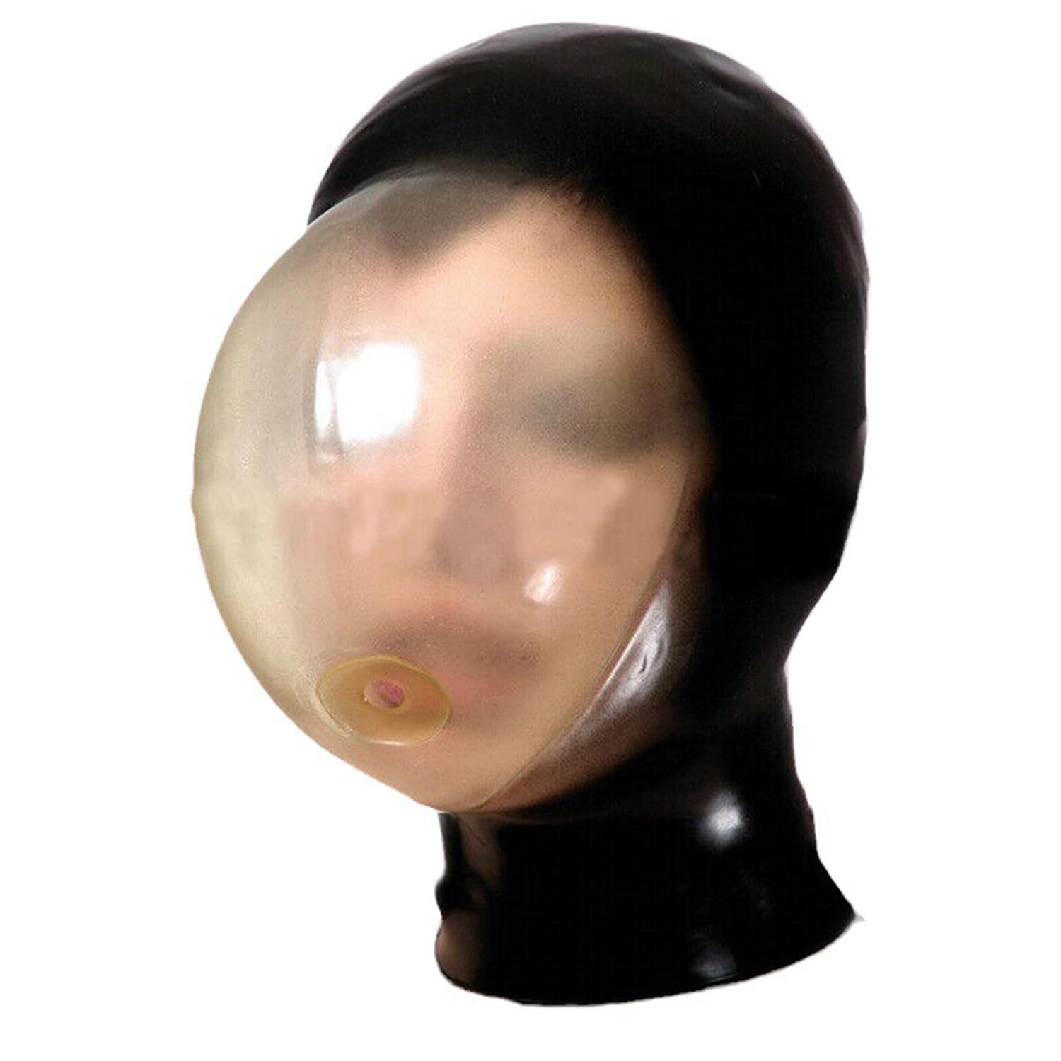 WXLPCGO Black Latex Hood Masks Full Face Rubber Hood Mask Face Transparent Special Cool with Back Zipper Cosplay(Size:L-68CM)