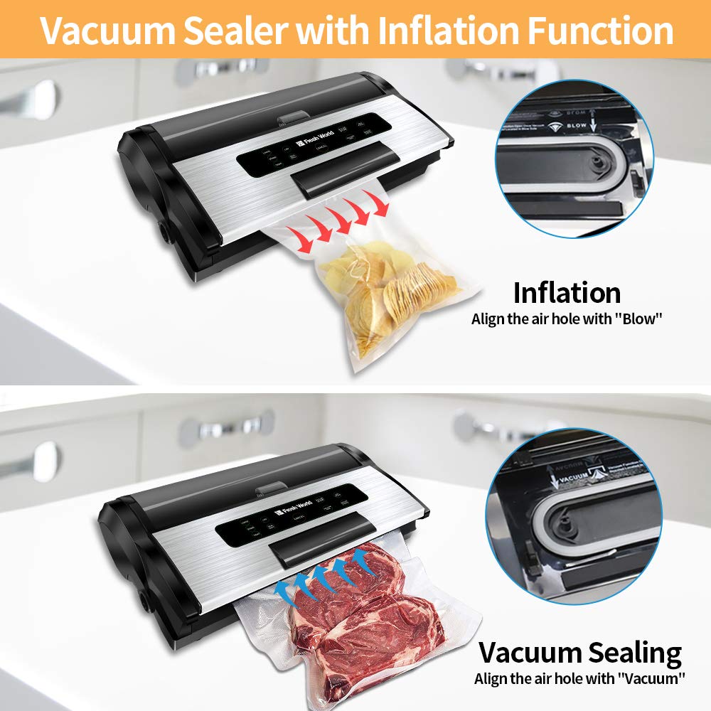 Vacuum Sealer Machine (85Kpa), Steel Commercial Vacuum  Sealer with Cutter and Bag Storage, Automatic Manual Mode, Air Inflation