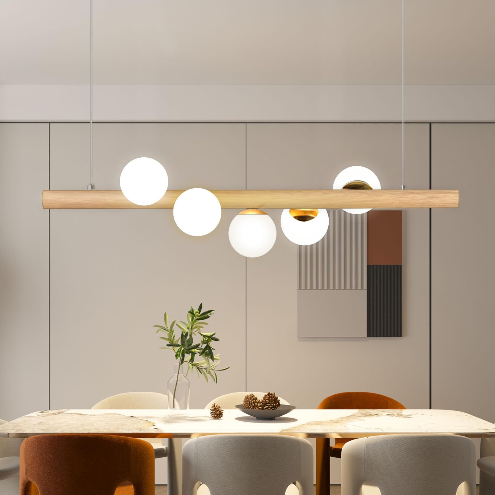 Lámpara-Colgante Lámparas-araña Mesa Madera Lámpara-techo - Vidrio Lámparas de Araña G9 Bombillas Lámparas de Araña Esféricas, Lámparas de Techo de Restaurante