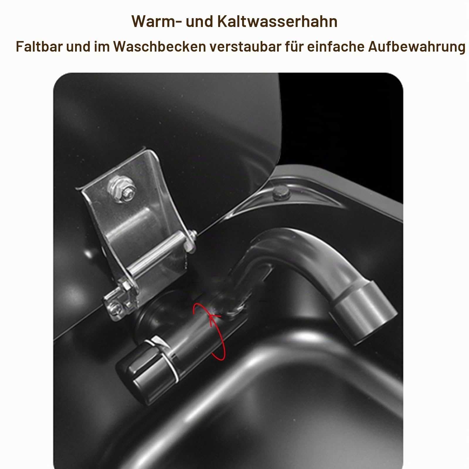 Camping Waschbecken mit Glasdeckel, RV Wohnmobil Spülbecken, Edelstahl 304, mit Ablaufgarnitur, Klapphahn Inklusive, für Wohnmobilanhänger, Yachten, 380 X 280 X 146 Mm, Schwarz