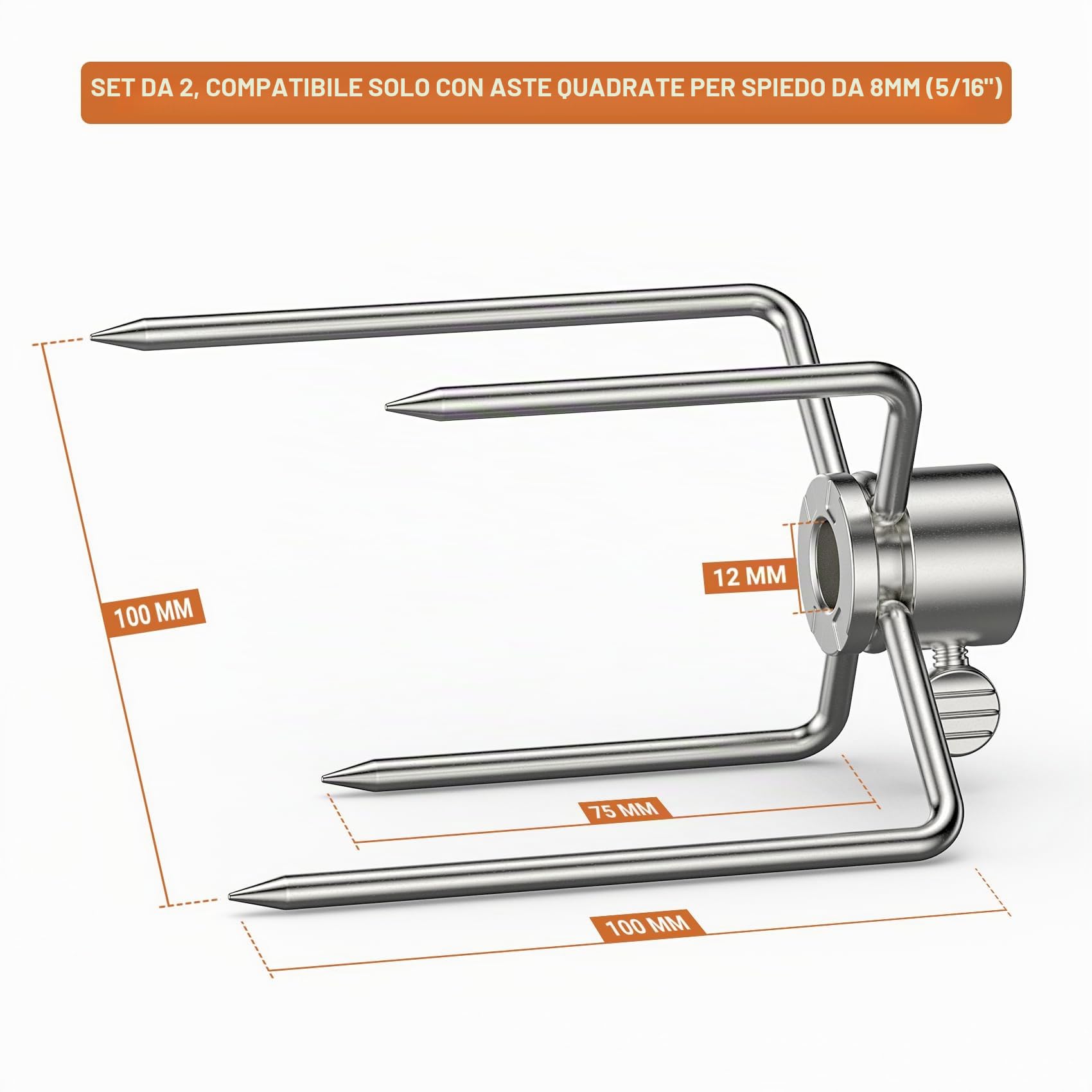 Onlyfire 6007 forchetta di Carne in Acciaio Inossidabile per Barbecue girarrosto spiedo Diametro 8 mm,2 Pezzi