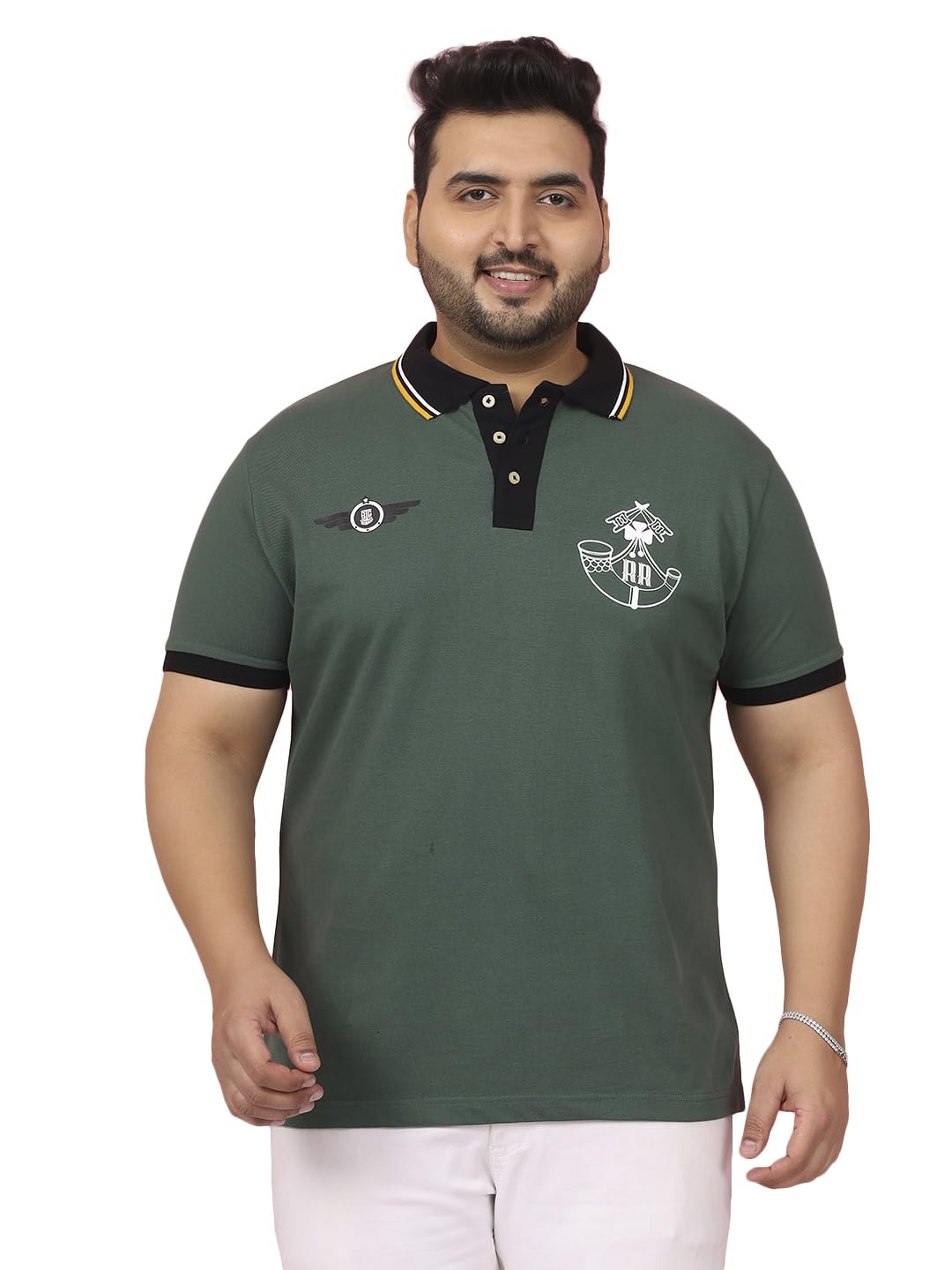 Bigbanana Men's Plus Size Solid Green Half Sleeve Polo Tshirt-picture-39
