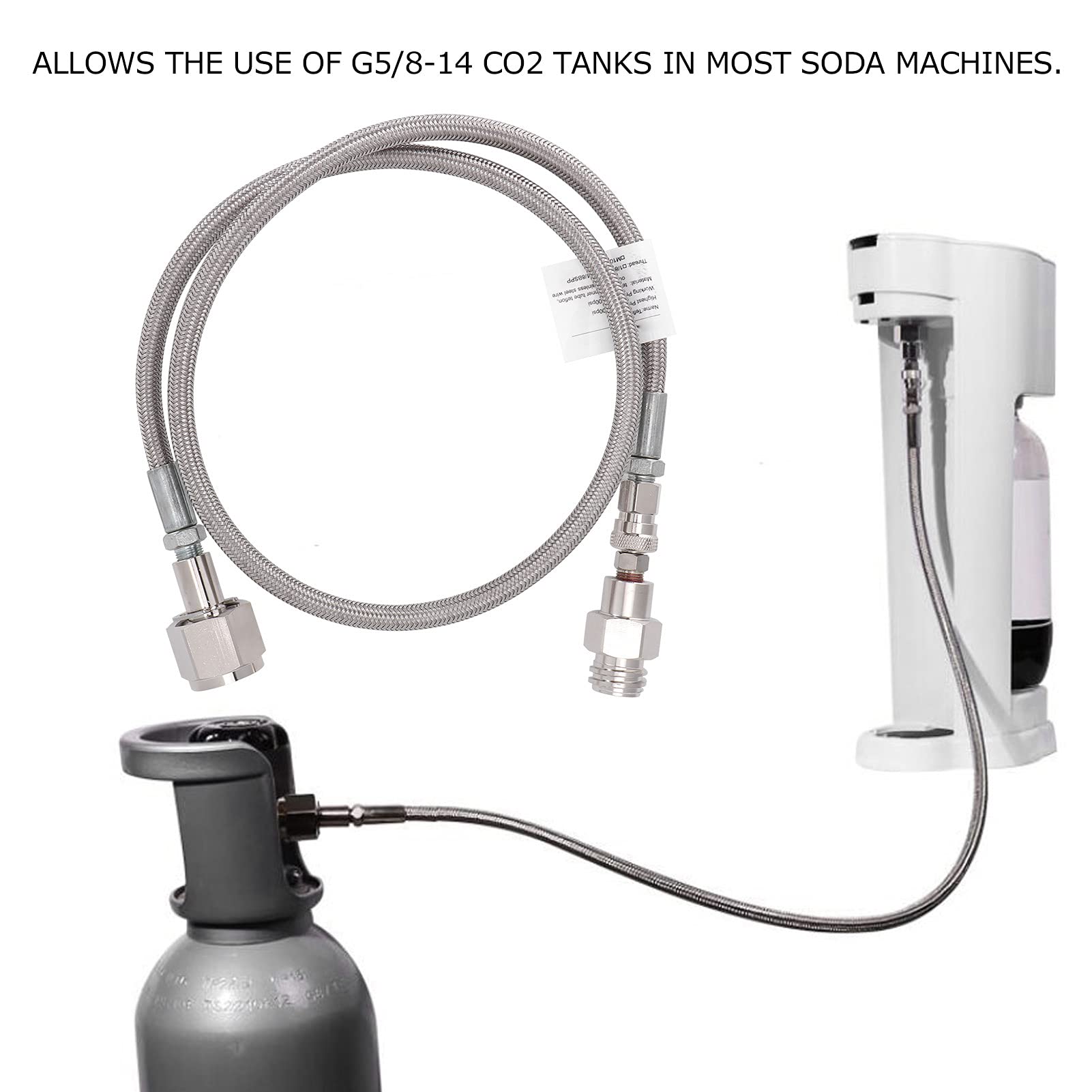 Adattatore Co2 Soda, Adattatore Tubo Esterno Universale CO2 G5/8-14 1m Soda PTFE Tubo Soda Maker