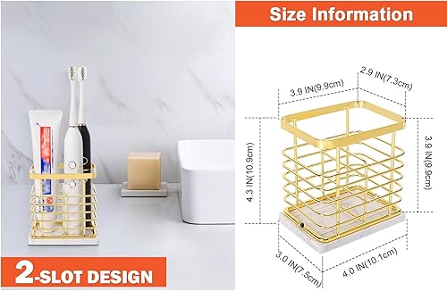 Miniatura 10 de HarJue Soporte para cepillos de dientes, lujoso soporte de metal para pasta de dientes para baño, diseño calado de múltiples ranuras, accesorio de