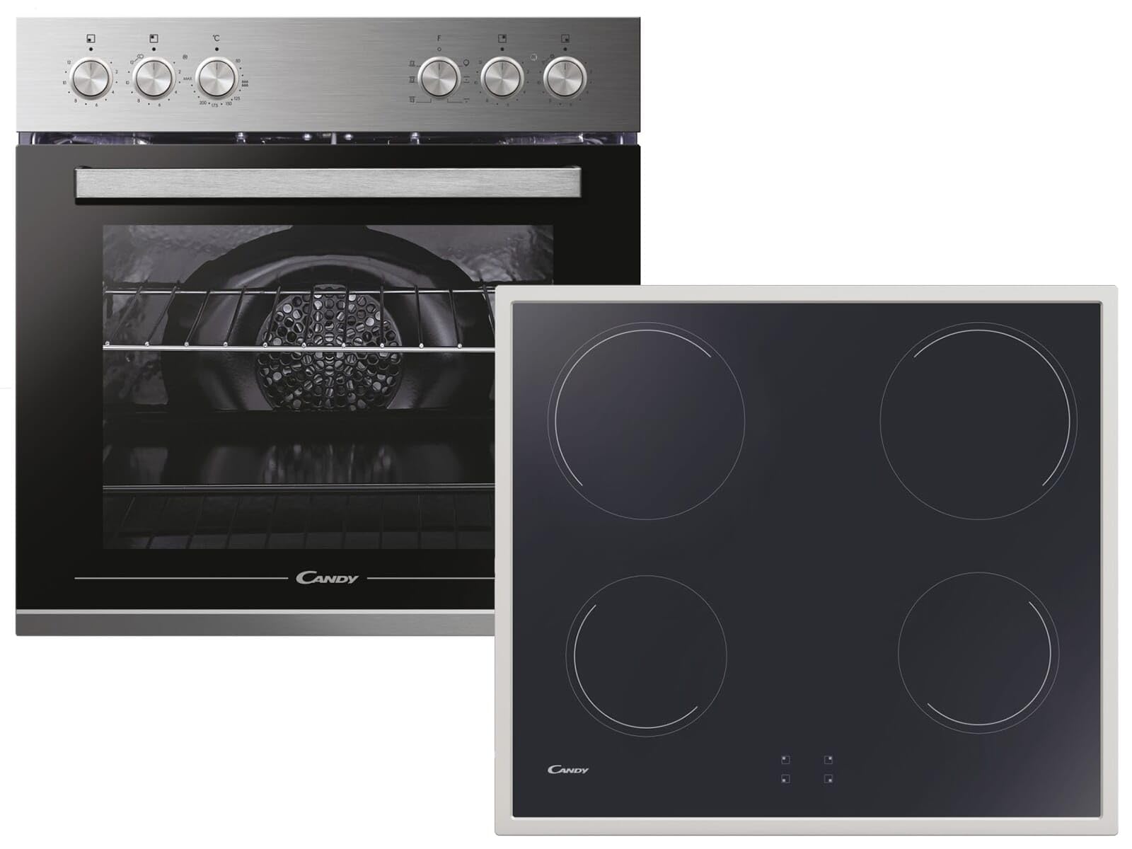 Candy Herdset ORANGELine PCHT22CXCUTCEX / Umluft-Backofen (Einbau, Nische 60 cm) & Hi-Light Kochfeld (Breite 60 cm) / 6 Programme / 4 Kochzonen inkl. Zweikreis- & Bräterzone/Edelstahl