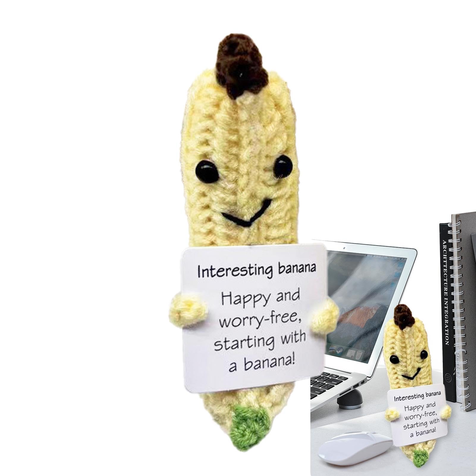 2 Emotional Support Small Banana 7cm Cheer Up Banana Knitted Doll Plush With Encouraging Card Cute Crochet Doll With Positive Card For Home Studio Decor Positive Energy Banana