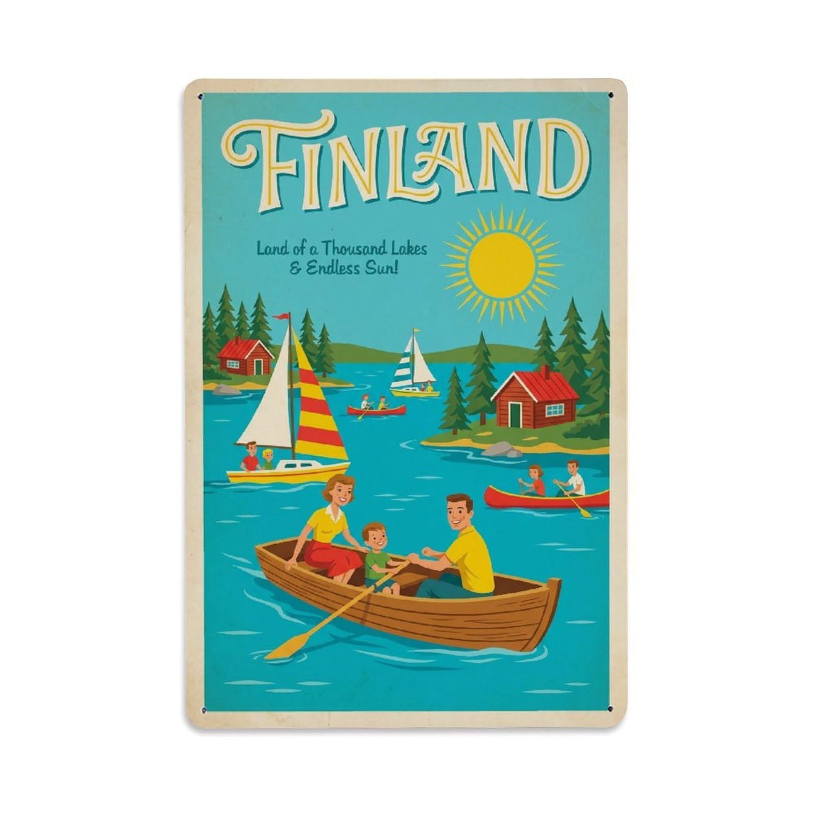 Olhnbad Style Finland Lake Boat Cabin Travel Summer Nordic Metal Tin Sign