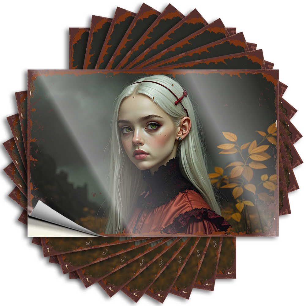 Tattoos Outdoor Pool Decor Fishing Bookish Laptop Whispering Winds: A Mysterious Portrait in Autumn Tones - Scratch Resistant Stickers(12X18CM)