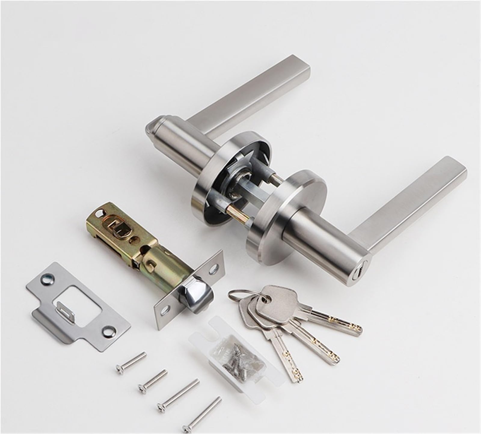 Closet gate Lock, 304 Stainless Steel Door Lock Black with Key Single Tongue Silent 1Pcs(Brushed-keyless)