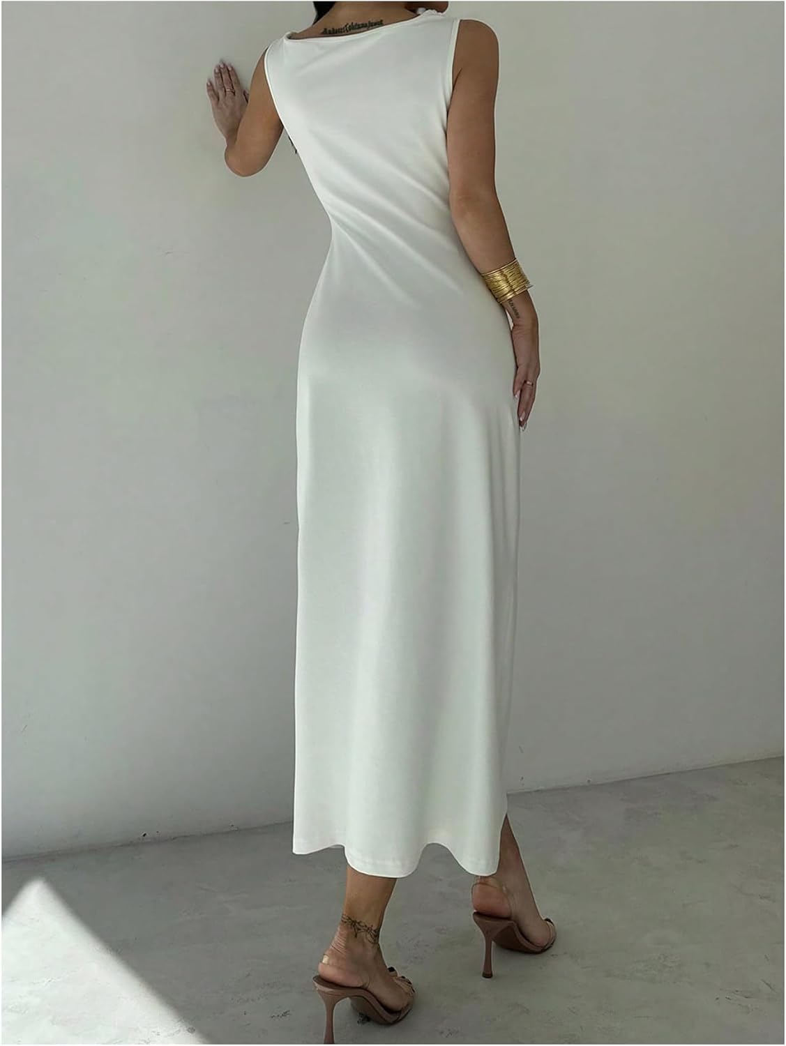 GORGLITTER Women's Sleeveless Draped Neck Bodycon Maxi Dresses Elegant Classy Wedding Guest Formal Prom Long Sundress - Image 2