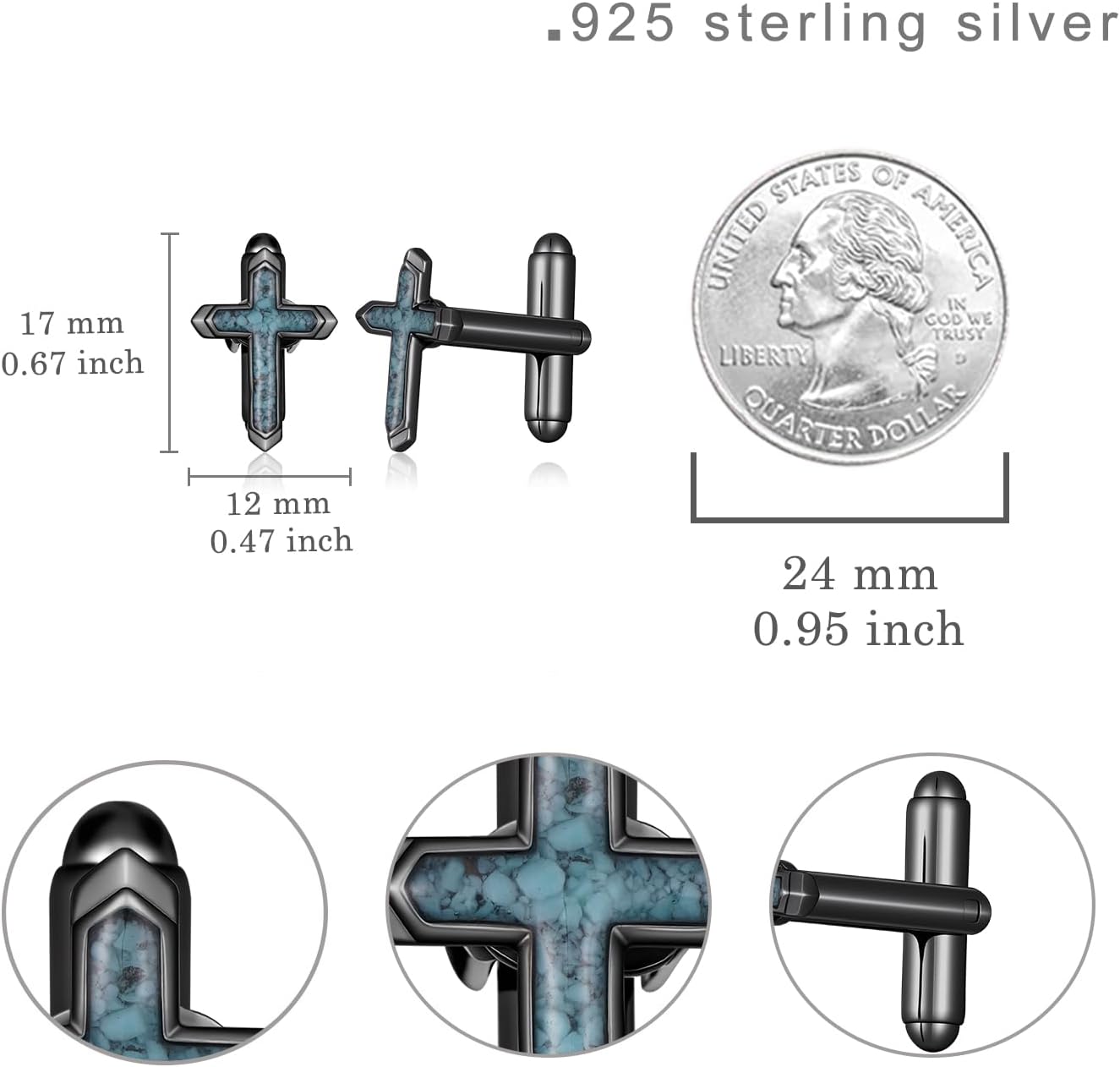 Cufflinks for Men 925 Sterling Silver Turquoise Cross Cufflinks Religious Jewelry Gifts for Men