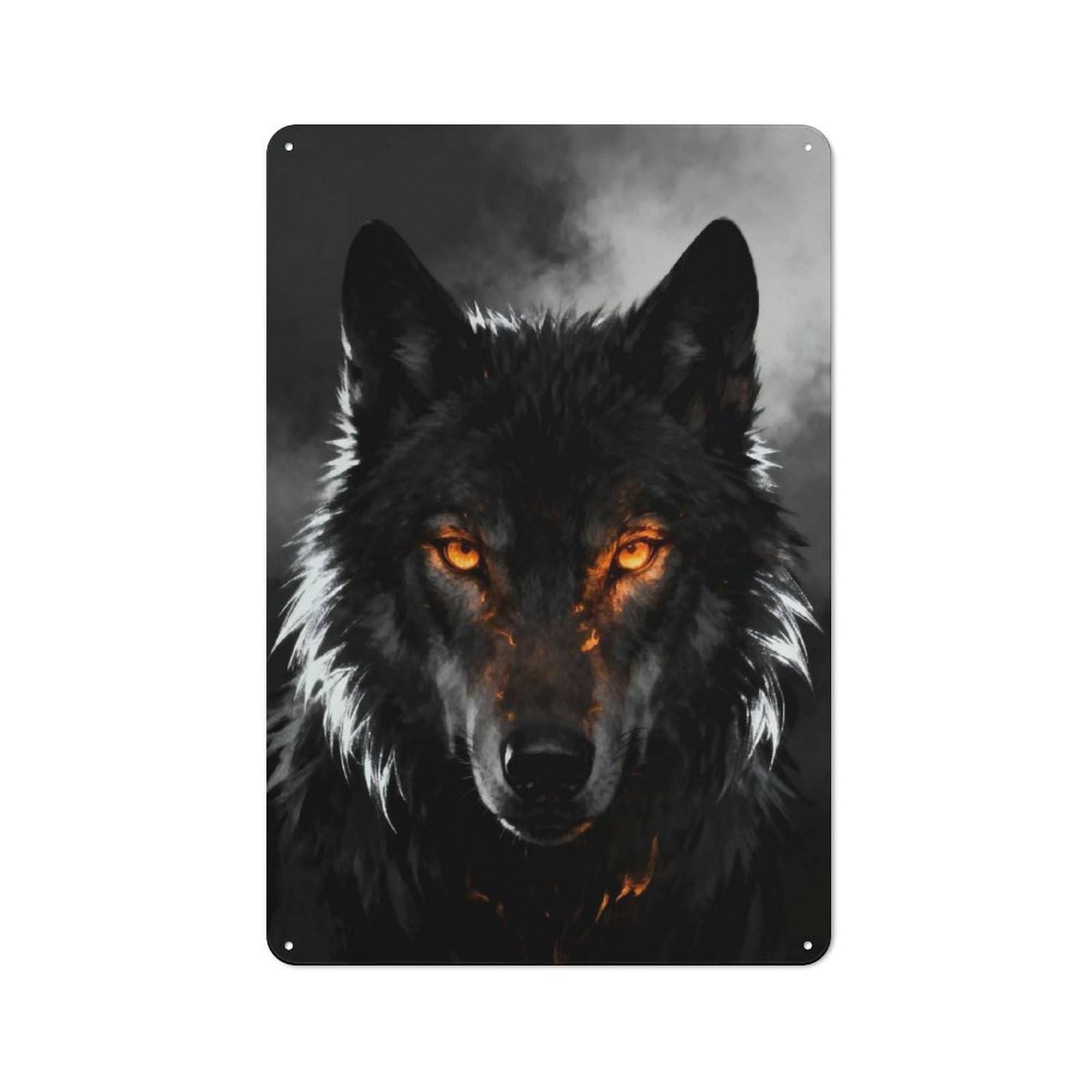 Junmoney Style-4 Vintage Metal Plaque 30X20cm Featuring Fiery Eyed Wolf Portrait For Home Bar Wall, A Metal Wall Feature For Home Bars And Entertaining Spaces