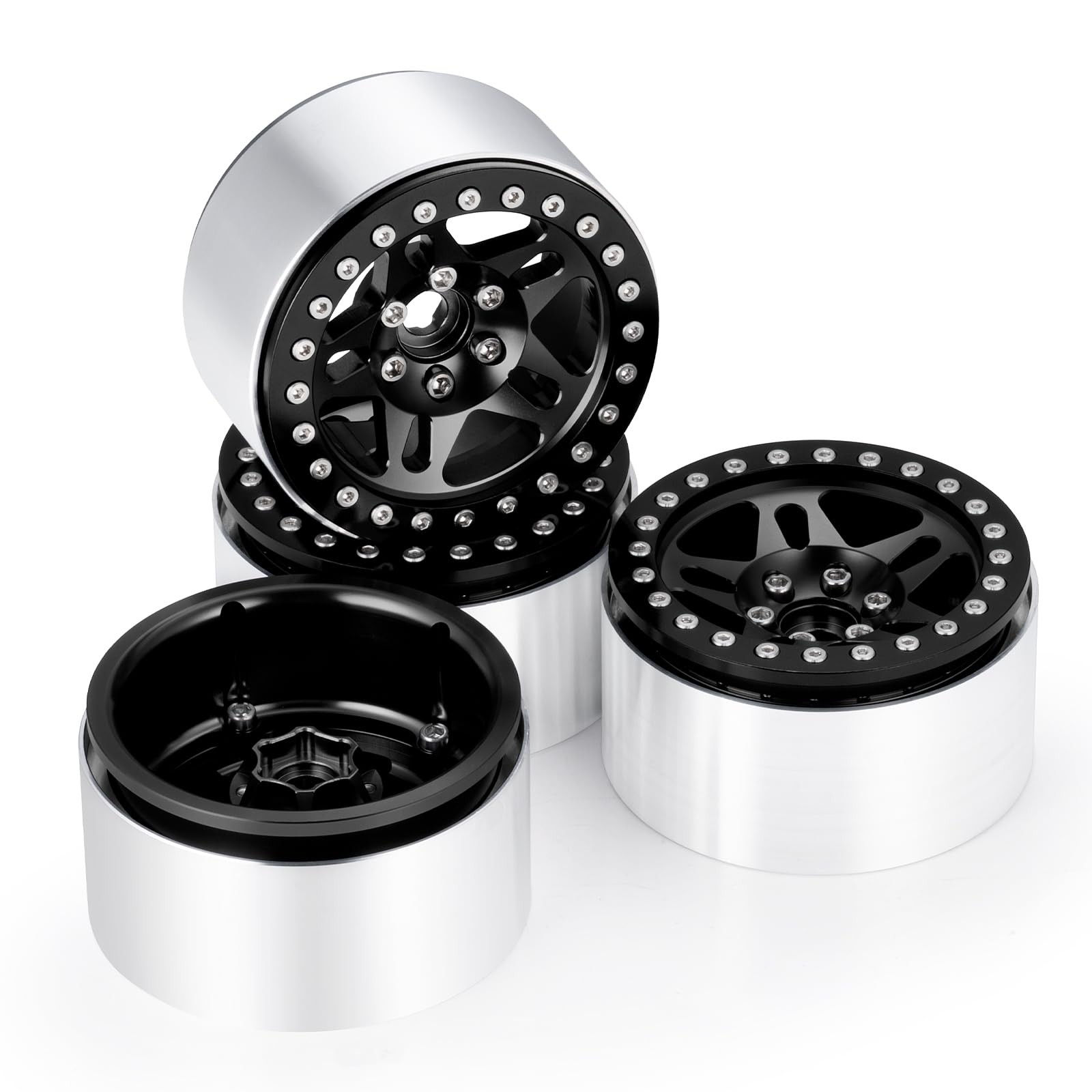 Runup 4 sztuki 2,2-calowych felg Beadlock, 35 mm aluminiowe felgi do AXIAL Wraith RR10 90048/90018 TRX4 SCX10 D90 1/10 RC Crawler Truck (czarne)