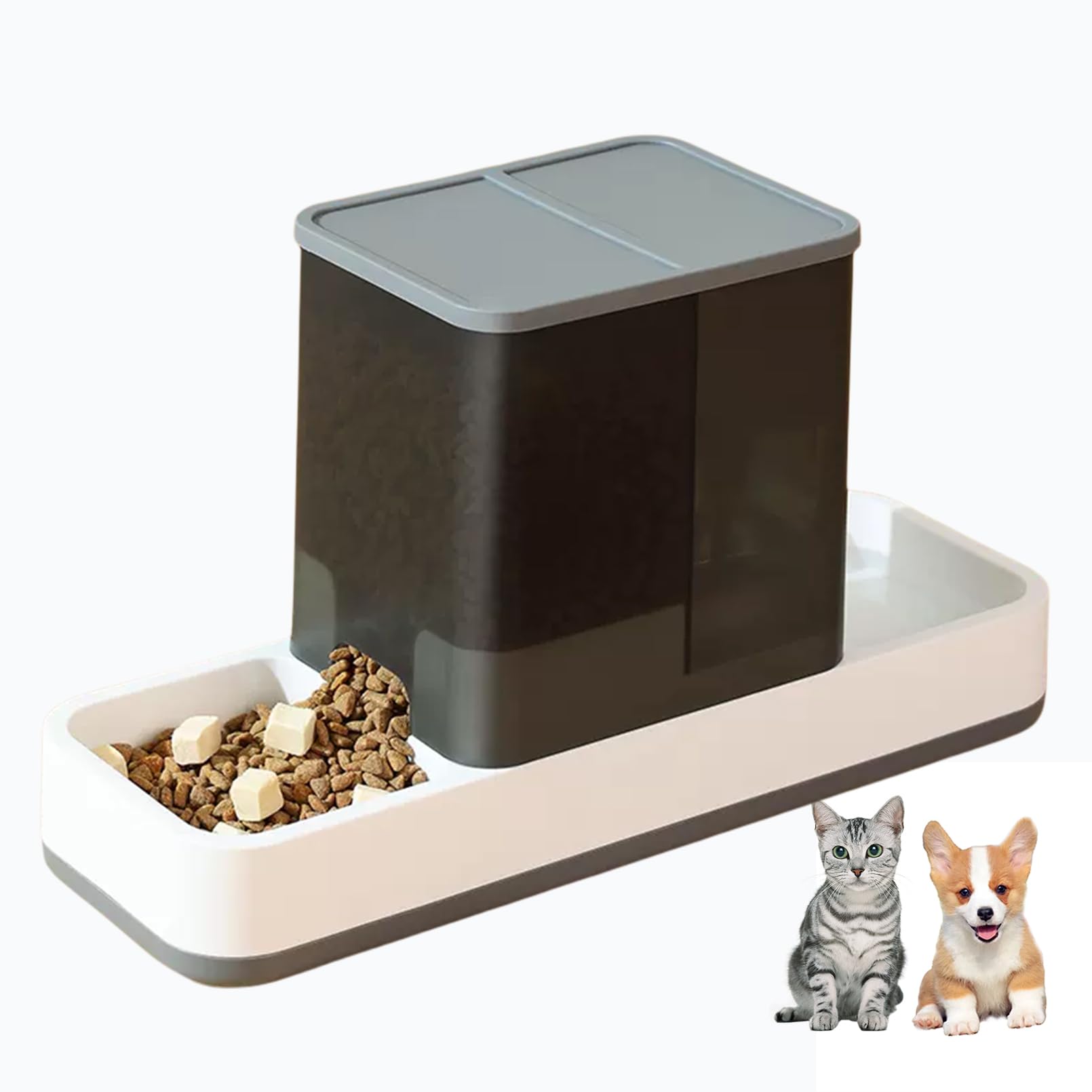Tfwadmx Automatic Cat Food and Water Dispenser Gravity Dog Feeder Auto Cat Feeder 2 in 1 Pet Food Dispenser for Cats Small Dogs(Grey)