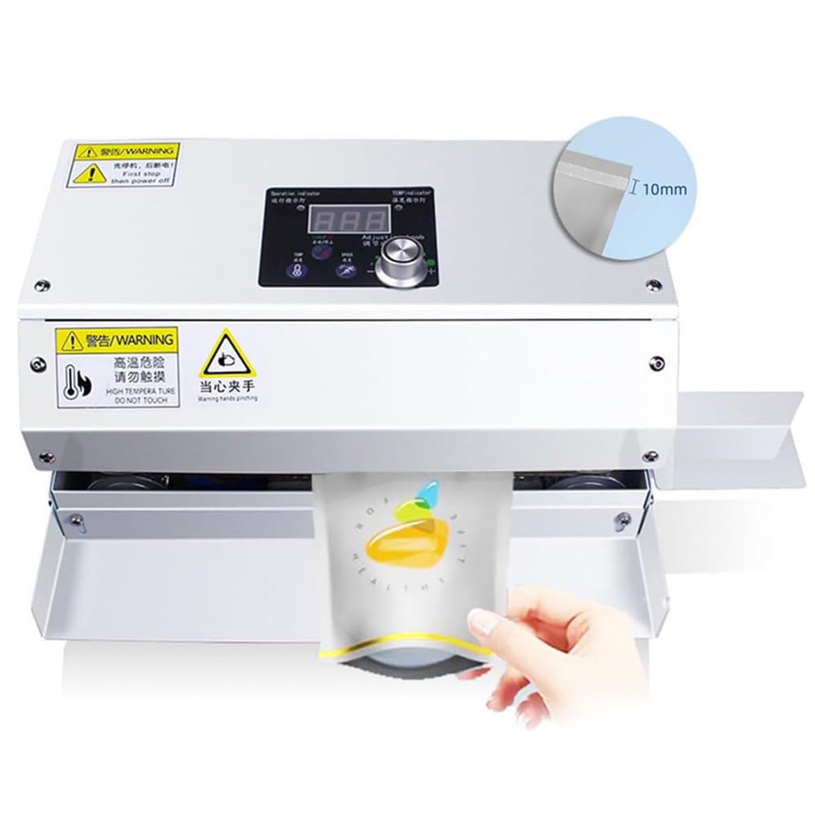 Macchina commerciale di sigillamento del sacchetto di plastica, sigillatrice automatica di calore per l'imballaggio alimentare, temperatura e velocità regolabili