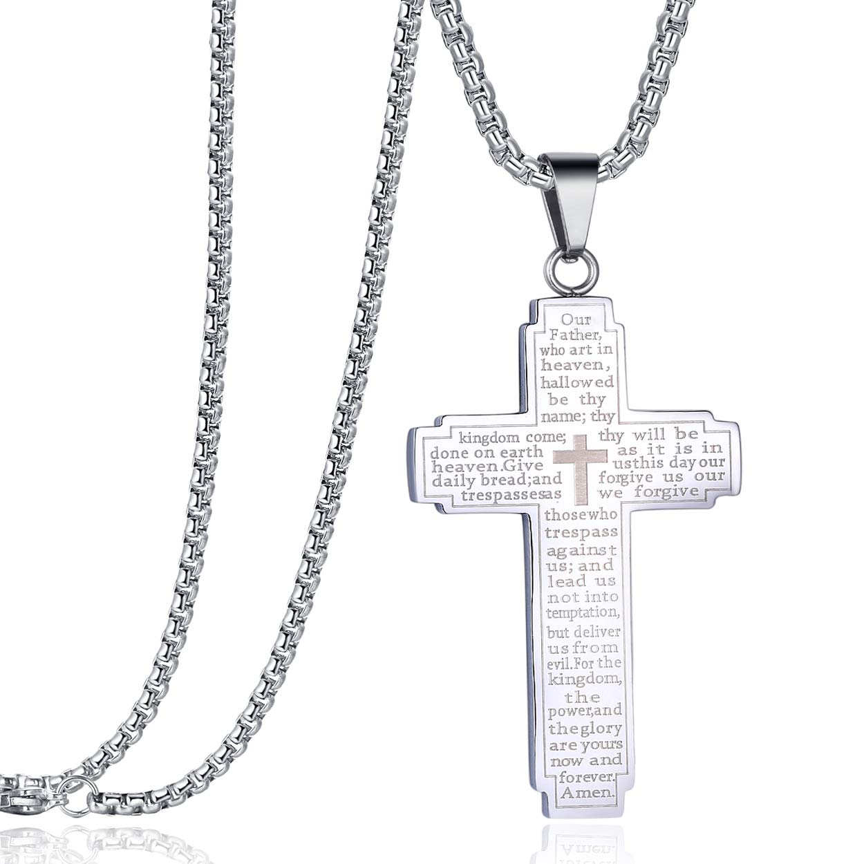 Rehobothstainless Steel Our Father Lords Prayer Cross Pendant