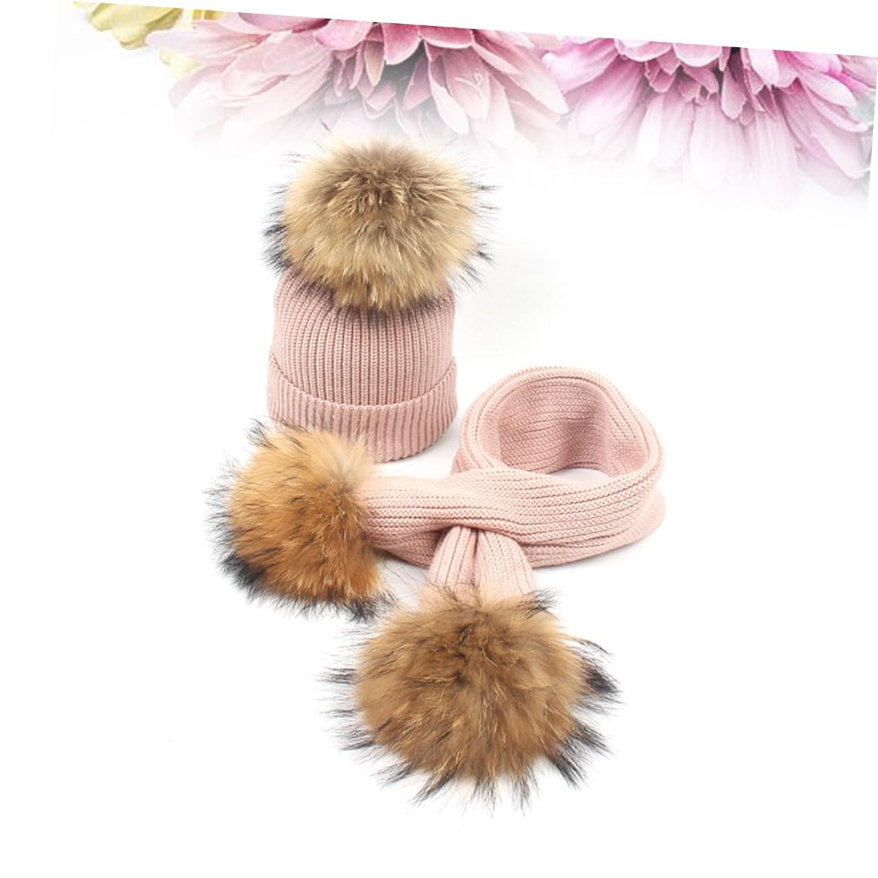 Cappello e Sciarpa Invernale Pompon per Ragazzo Ragazza, Set 2pezzi in Lana Rosa per Ragazze e Ragazzi, per Autunno e Inverno