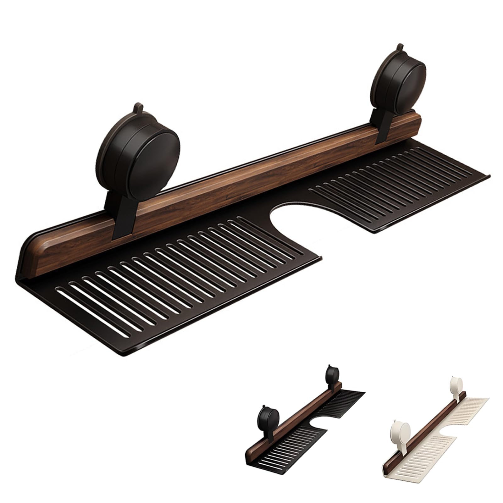 DECAKE Removable Faucet nizer Shelf Suction Cup Walnut Wood Rack for Bathroom & Kitchen No Drill 27.5in (70cm) - Space-Saving Stylish Storage Solution