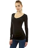 Women V Neck Raglan Long Sleeve Ruched Sides Top