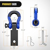 Vista 2 de Nilight Shackle Hitch Receiver 2Inch 45000 LBs Breaking Strength 3/4" D Ring Trailer Pin Heavy Duty Solid Recovery Towing Kit for Trucks Jeeps