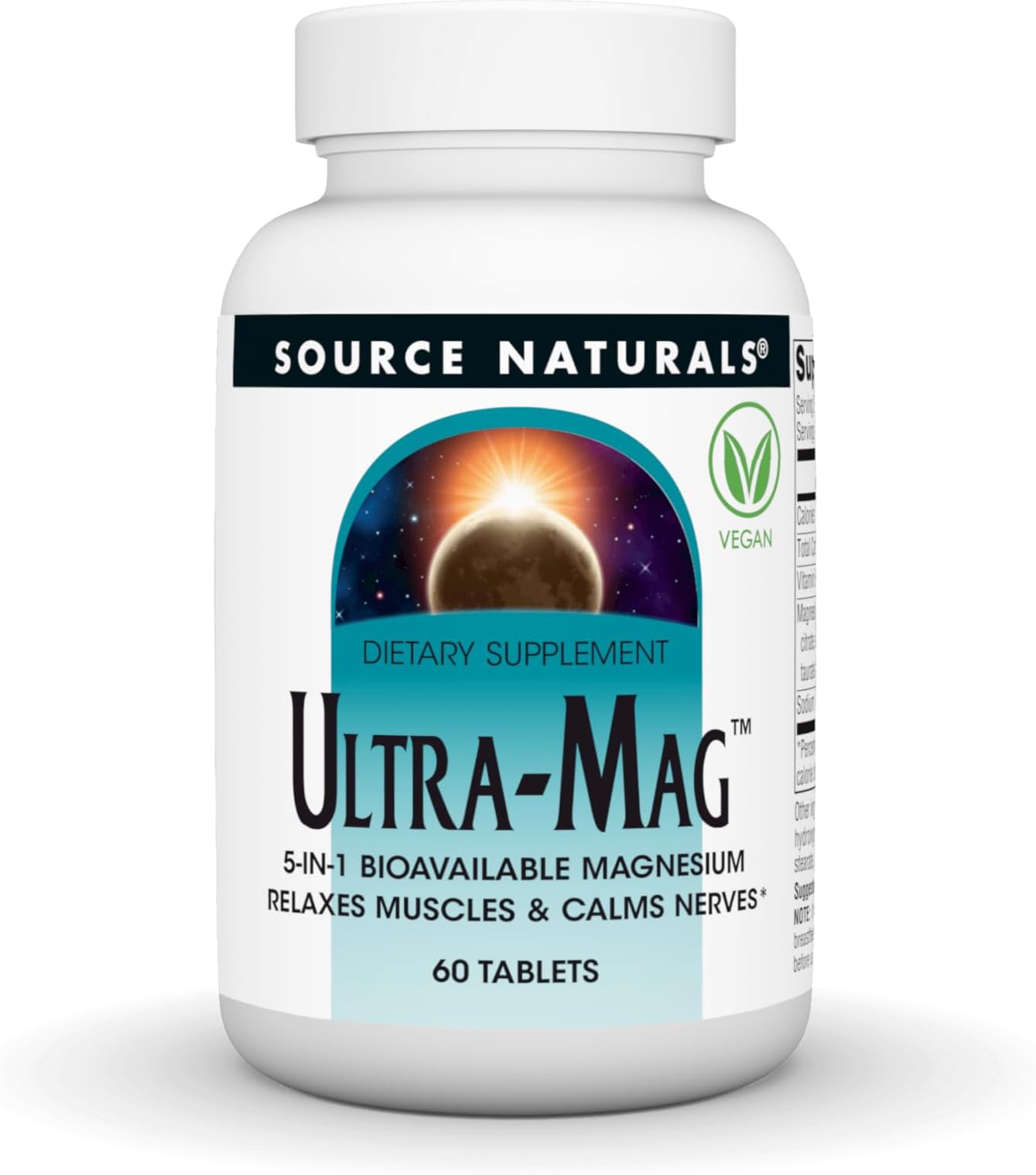 Source Naturals Ultra-Mag, 5 in 1 -Bioavailable Magnesium, Maintains Muscle & Nerve Function* - 60 Vegan Tablets