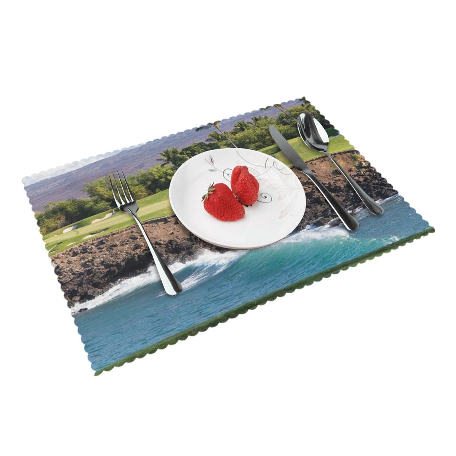 Hawaii Beach Golf Course Printed Placemats Set of 4 PCS Washable Placemat for Kitchen Table Heat-resistant Table Mats 45x30 CM