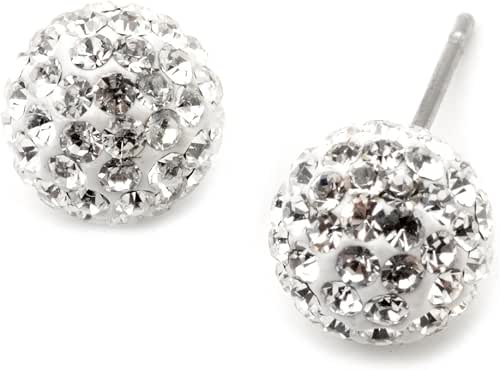 8mm Silver Gold Pave Rhinestone Ball Shape Stud Earrings
