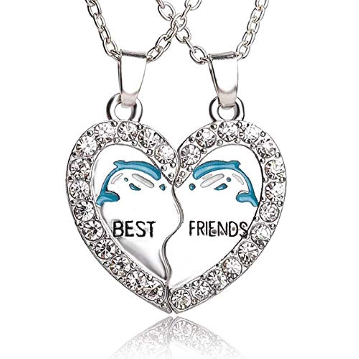 Best Friends Gift Necklace Set of 2 - Heart Pendant with Rhinestones