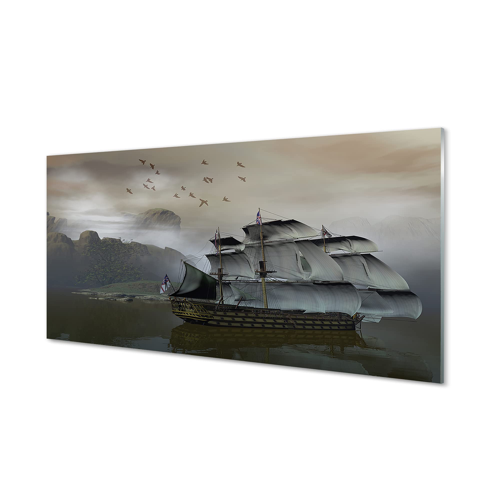 Tulup Obraz Szklany 120x60cm Orazy Ścienne Sztuka Dekoracja Nowoczesny Na Szkle żaglowiec - statek Góry morskie