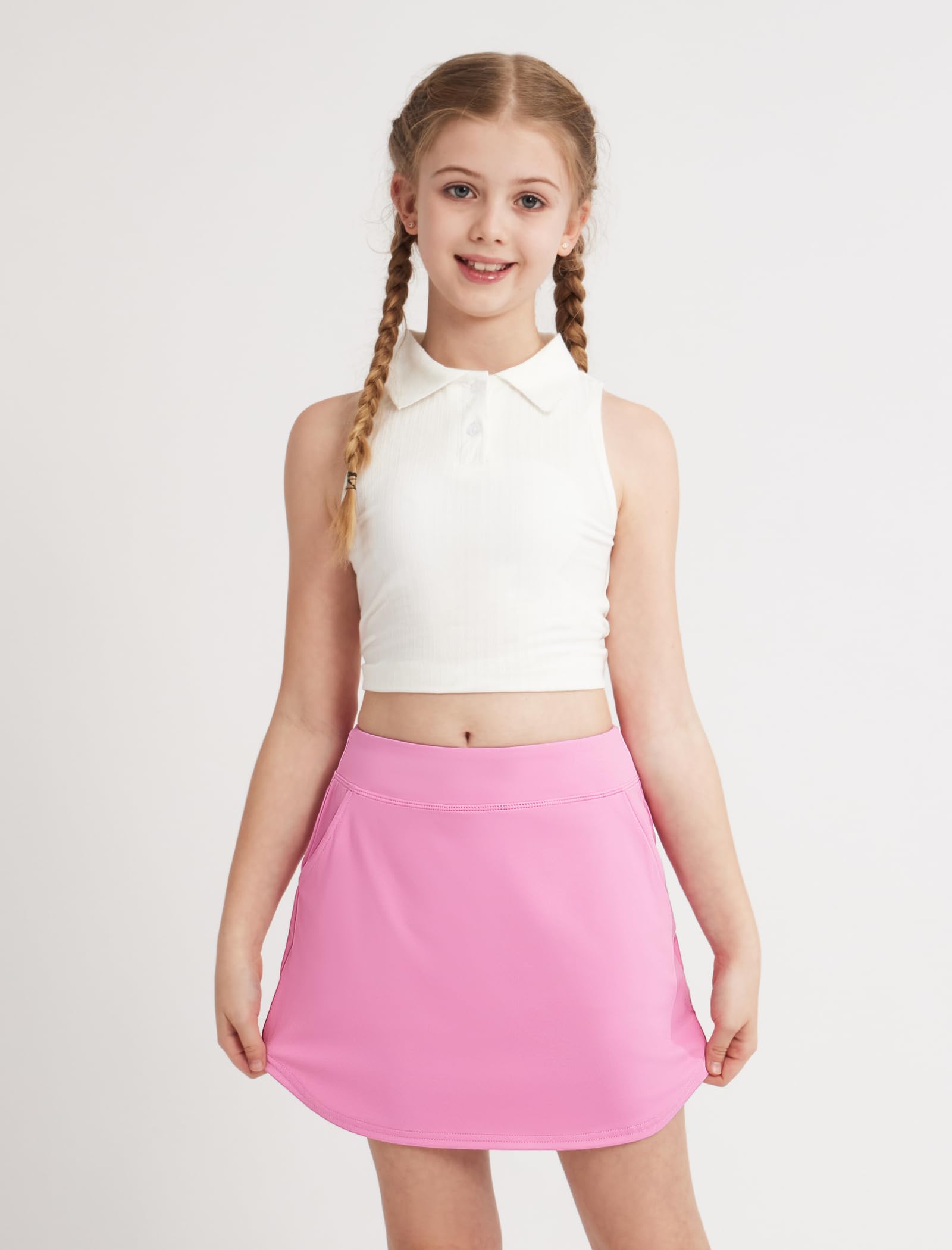 Weixinbuy Faldas de tenis para niñas con bolsillos laterales, pantalones cortos de cintura alta elástica para correr y golf