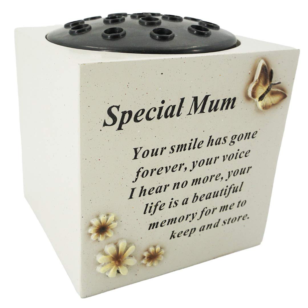 Angravememorials Multicolored Special Mum Graveside Memorial Flower Graveside Vase With Verse Butterfly & Flowers
