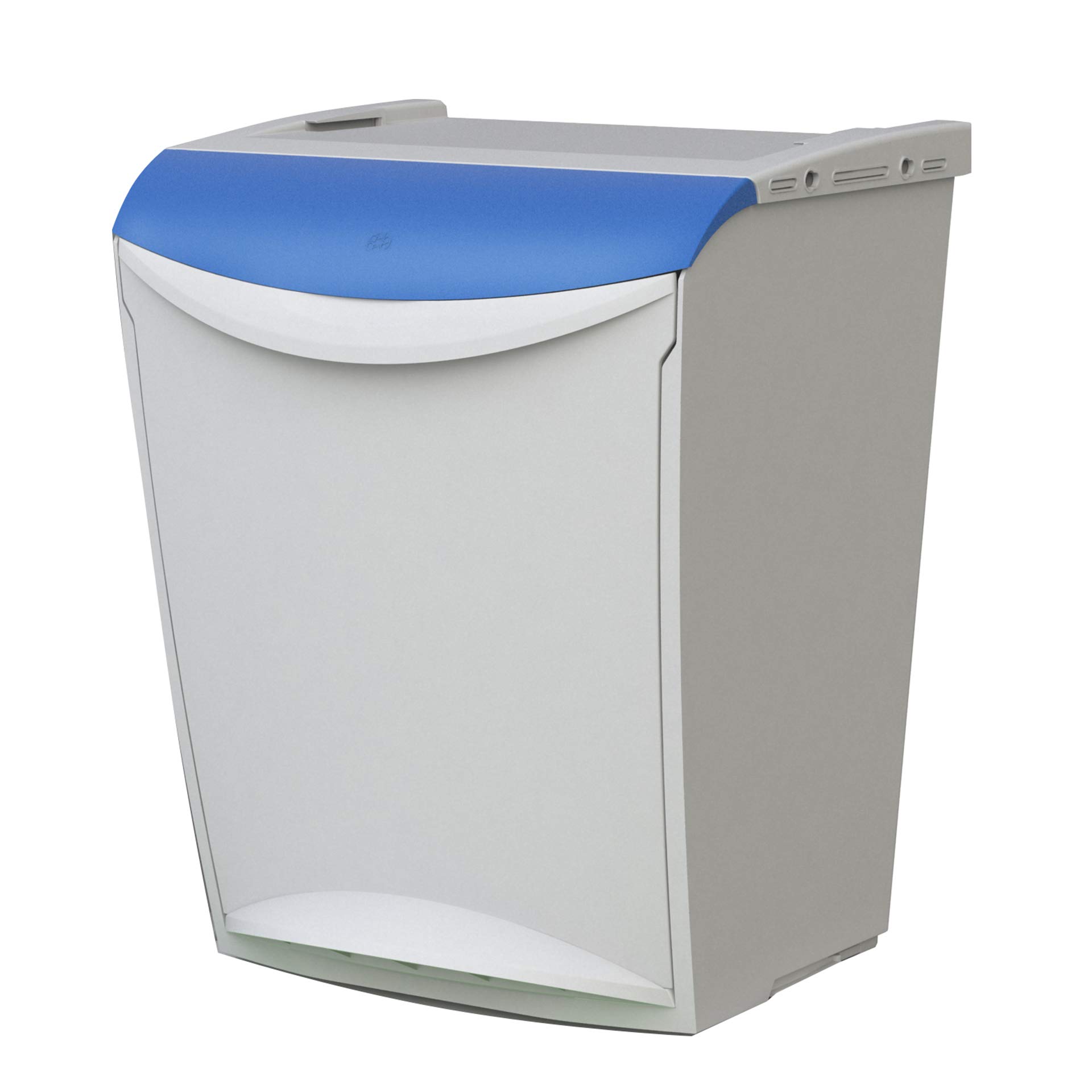 Sistema modular de reciclaje con tapa frontal azul, cubeta interior y acoplamiento flexible, capacidad 25L | Denox