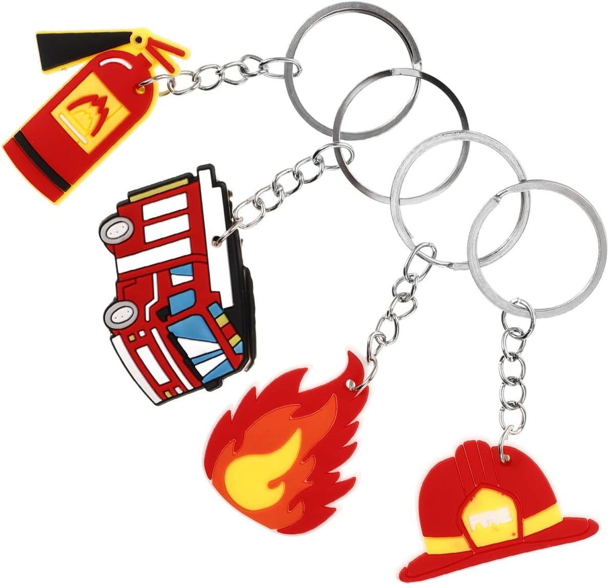 Cabilock Firefighter Keychain, Cartoon Fire Truck Keychains Fire Hat Fire Extinguisher Pendant Key Holder Backpack Handbag Purse Charm Decoration for Fireman Firefighter Gifts
