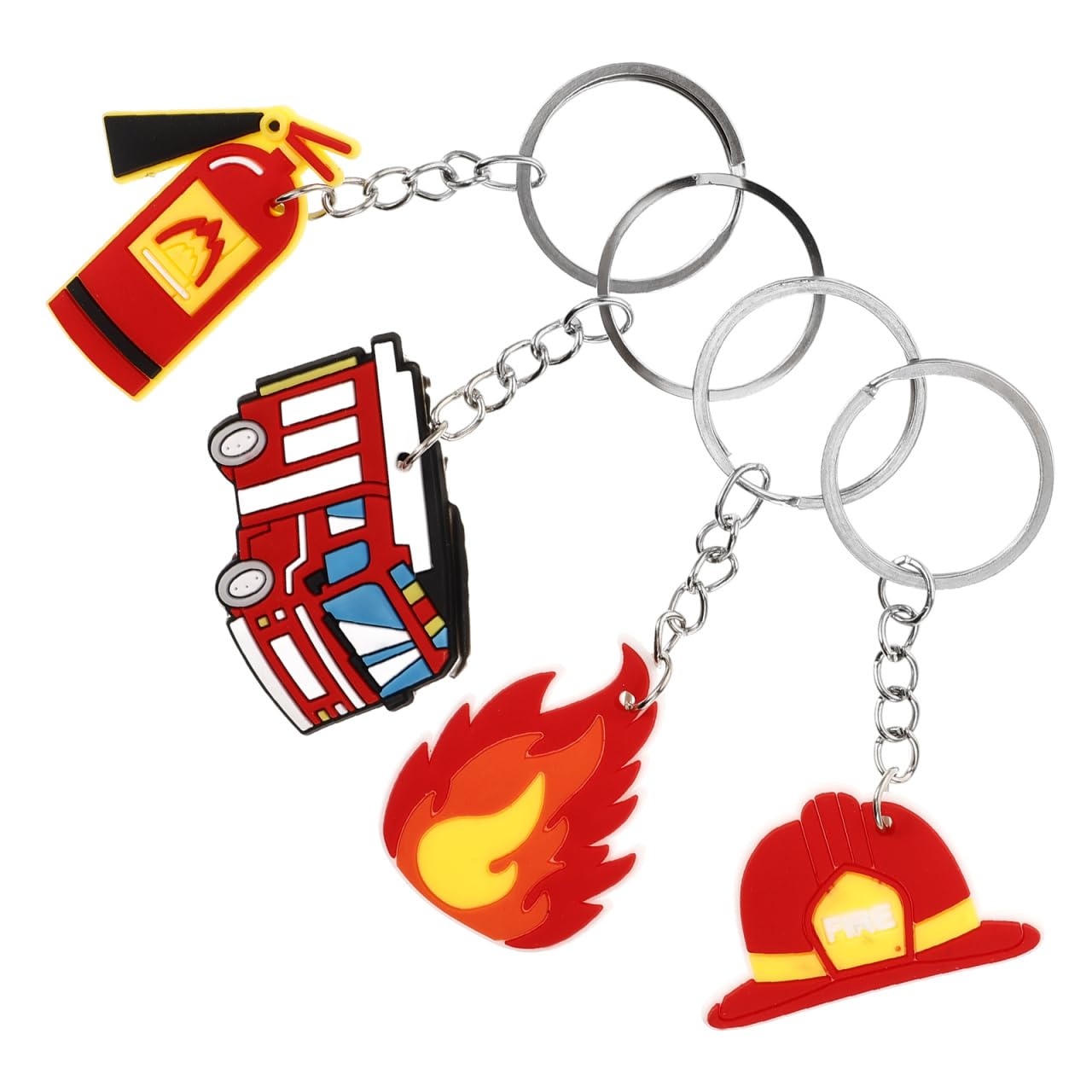Cabilock Firefighter Keychain, Cartoon Fire Truck Keychains Fire Hat Fire Extinguisher Pendant Key Holder Backpack Handbag Purse Charm Decoration for Fireman Firefighter Gifts