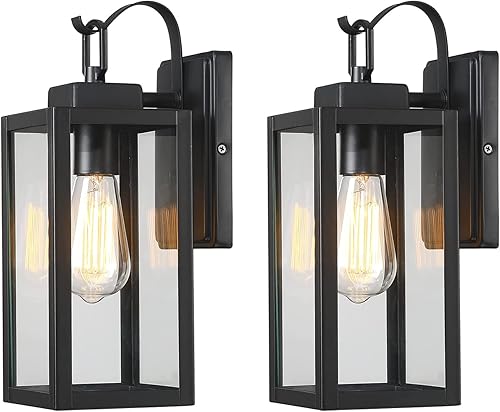 Pia Ricco Luces de pared para exteriores, lámpara exterior negra mate con pantalla de vidrio transparente, iluminación de porche frontal