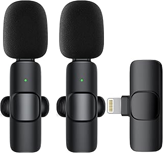 Wireless Microphones, 2 Pack Wireless Microphone for iPhone iPad, Plug-Play Microphone Wireless Lavalier Microphone for Recording,Live Stream,YouTube,Facebook,TikTok