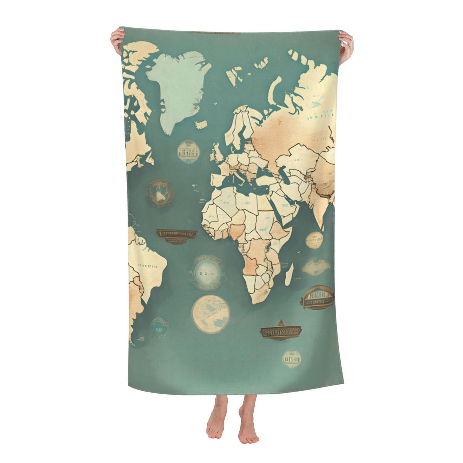 Toalla de playa premium de mapa del mundo, la máxima comodidad unisex para yoga y natación