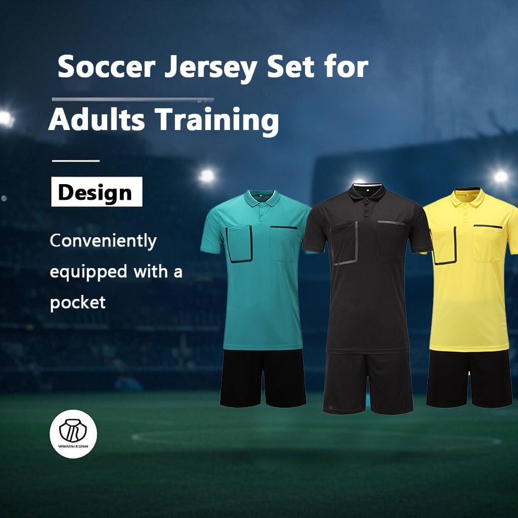 Ensemble d'arbitre de Football for Homme: Maillot à Manches Courtes et Short avec Poches, Polyester Respirant et à séchage Rapide, idéal for l'entraînement et Les matchs.