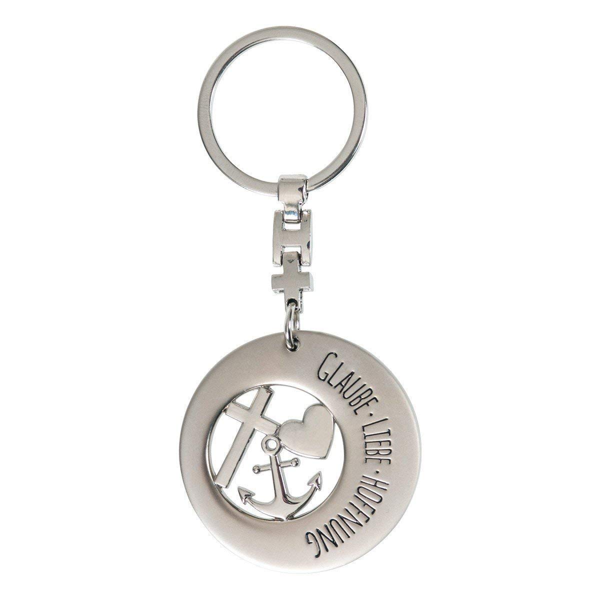 Gilde Keyring in Silver, Faith Love Hope Anchor Heart Cross - Unisex Keychain