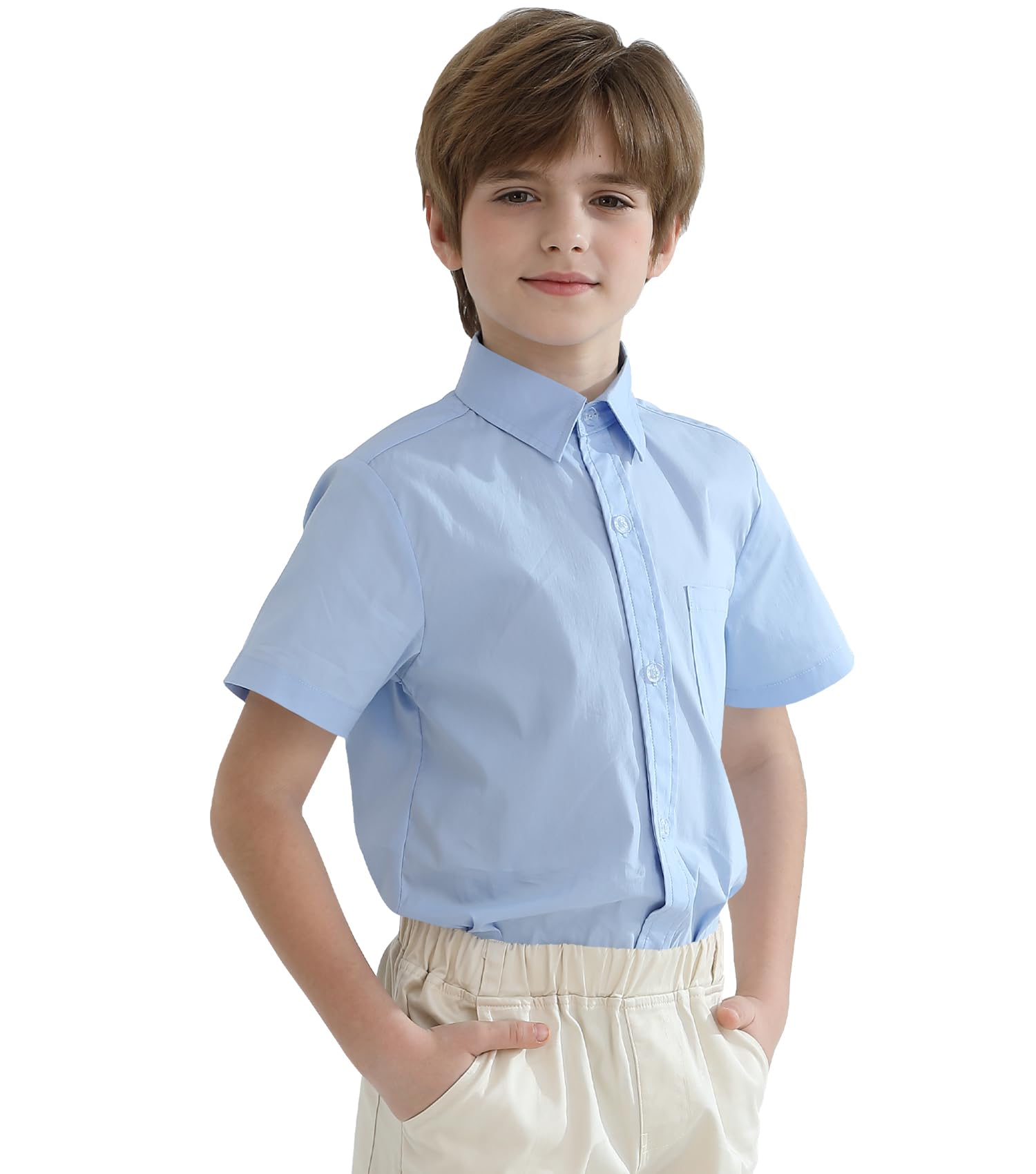 2T-16Y Boys' Short Sleeve Button Down Toddler Dress Shirt Oxford Uniform Shirt with Chest Pocket