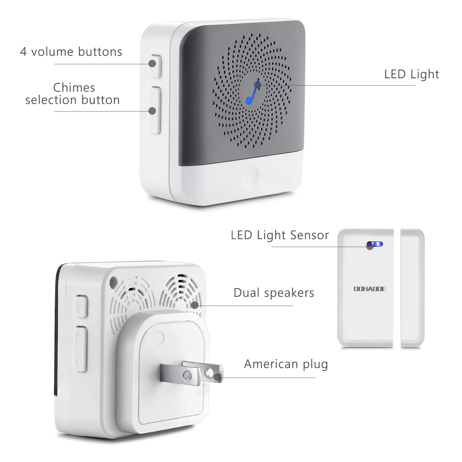 Buy DOHAOOE Door Sensor Chime Wireless, Door Alarm Sensor, Doorbell