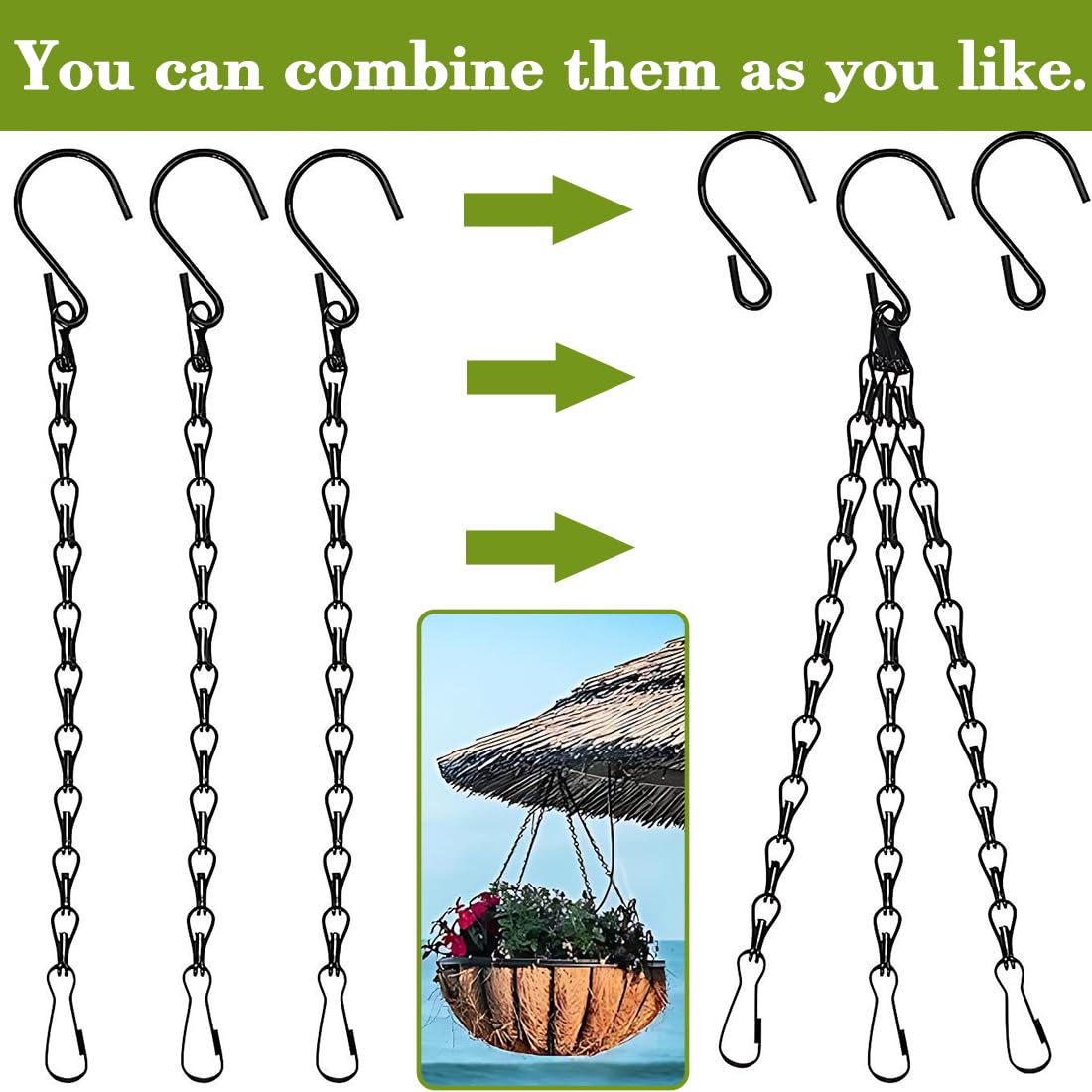 Appesa Pianta Catena, 5 Pezzi Nero Metallo Catena Sospesa,Catena per Appendere di Fioriere, Catena Appesa Gancio, Per Uccelli, Fioriere, Cartelloni Pubblicitari, Lavagne, Lavagne E Ornamenti