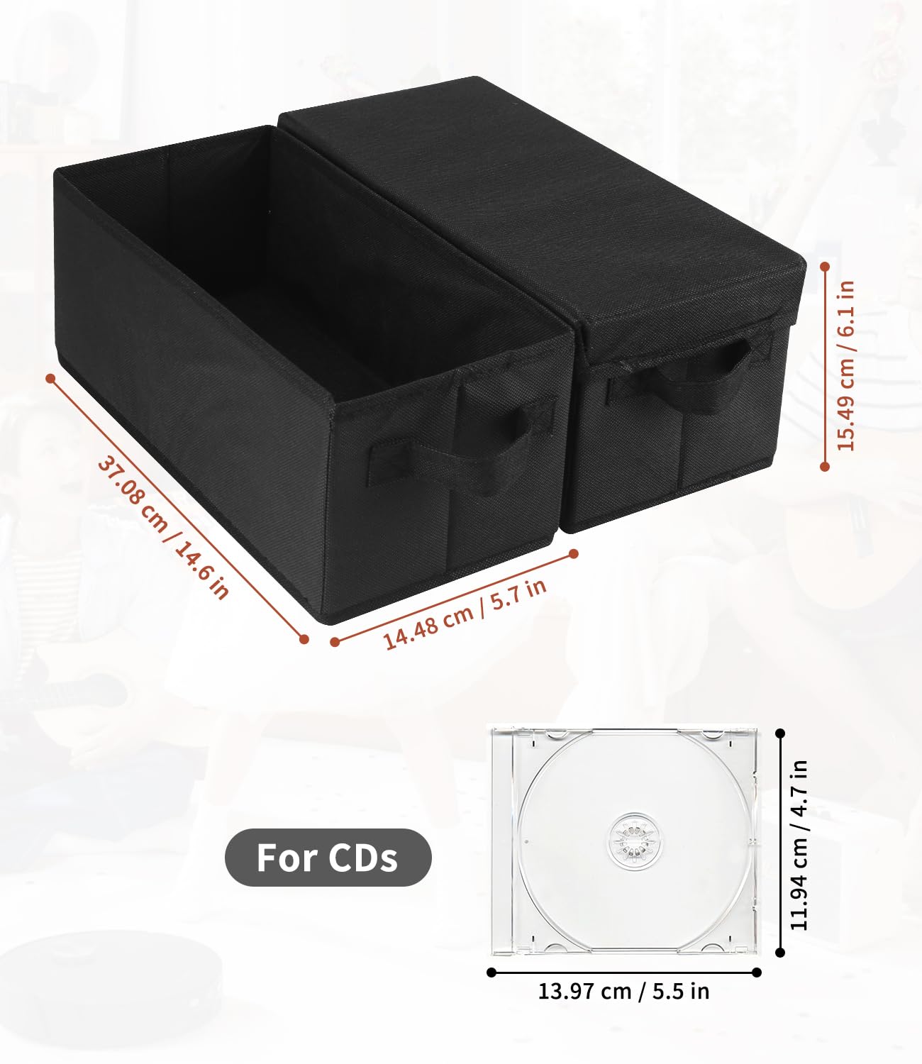 Scatola Porta CD con Coperchio – Set da 4 – Grande Capacità fino a 165 CD – Portatile & Antipolvere – Ideale per Casa, Ufficio & Viaggi