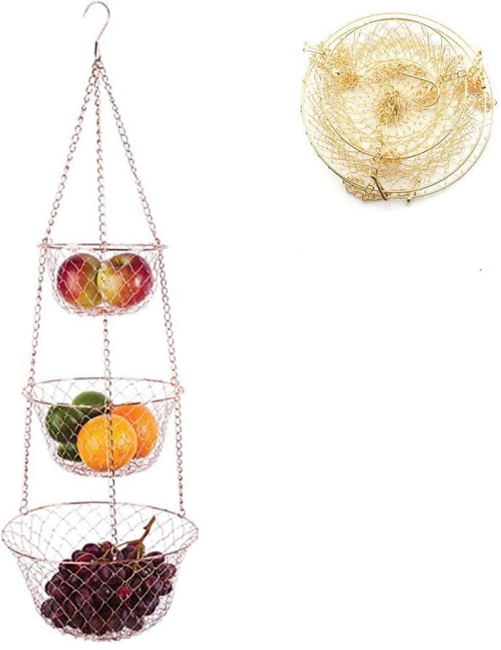 Panier Suspendu 3 Niveaux En Acier Inoxydable – Corbeille à Fruits Ou Décoration Murale Cuisine/Salle De Bain