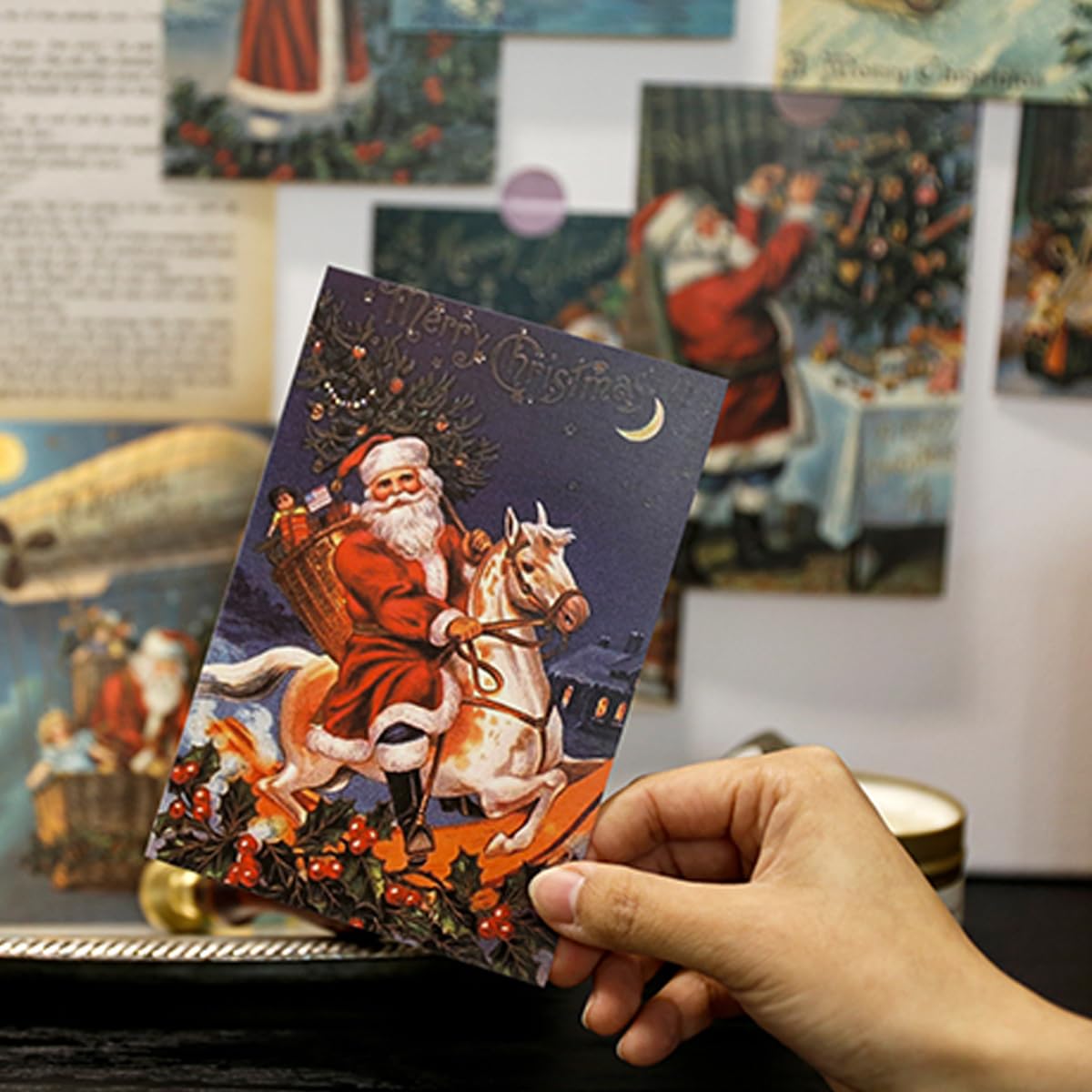 Amazon | Tiejdhr ビンテージクリスマスポストカード 30枚 水玉