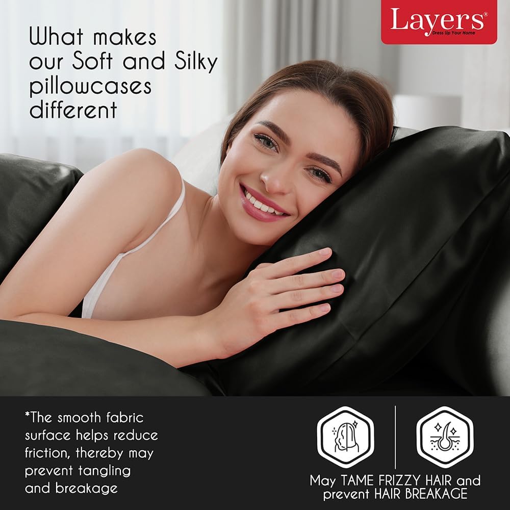 Layers Micro Satin Silk Mystic Black Pillow Covers - Pack of 2